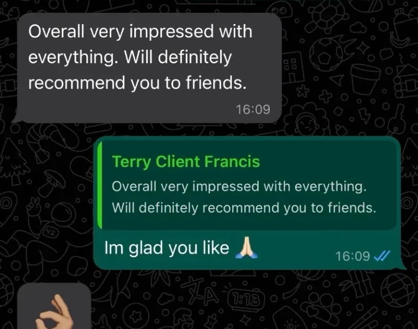 WhatsApp conversation with a customer, 1 of 7