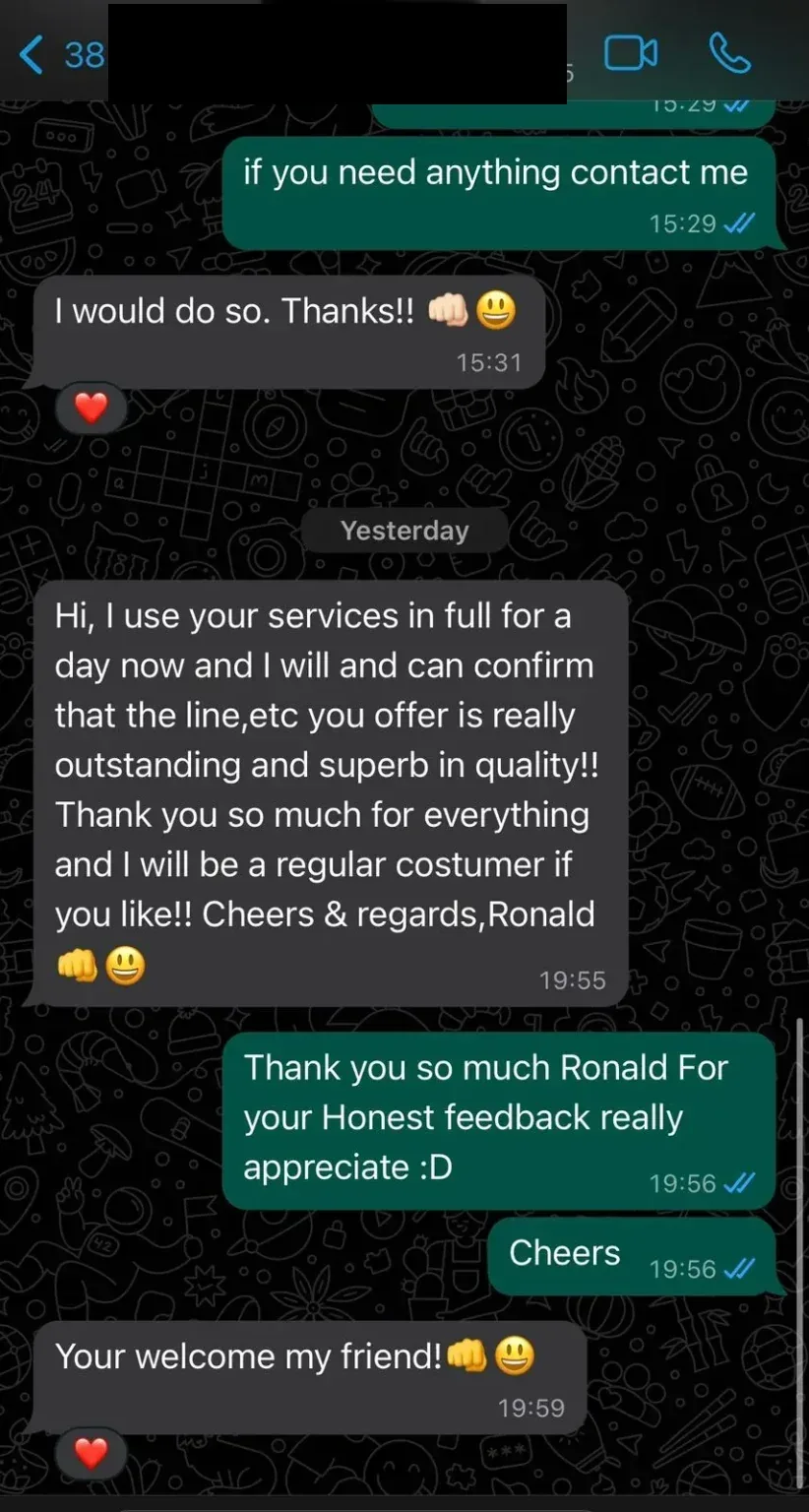 WhatsApp conversation with a customer, 2 of 7