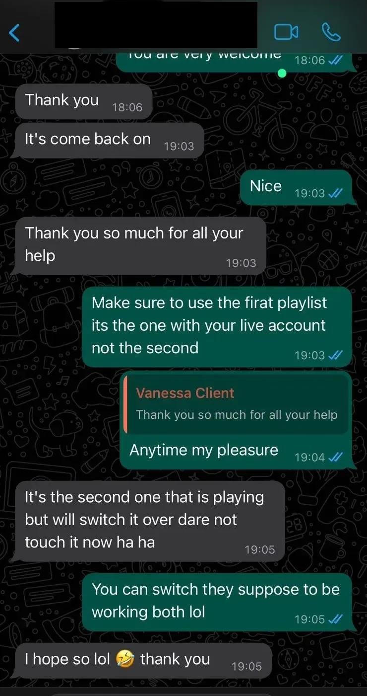 WhatsApp conversation with a customer, 5 of 7